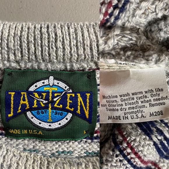 Vintage Jantzen Textured Gray & Teal Crew Neck Sweater - Picture 8 of 8
